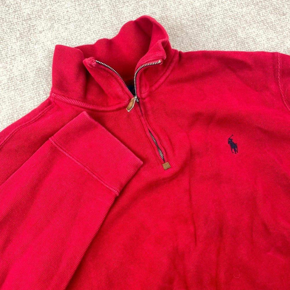 Polo By Ralph Lauren Sweater Mens XL Red Rib Knit Long Sleeve 1/4 Zip Pony Logo